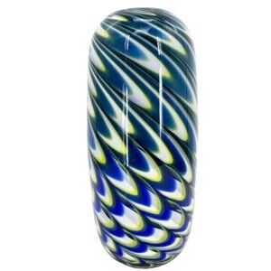 Eastern Blue Green Peacock Feather Swirl Hand Blown Art Glass Vase